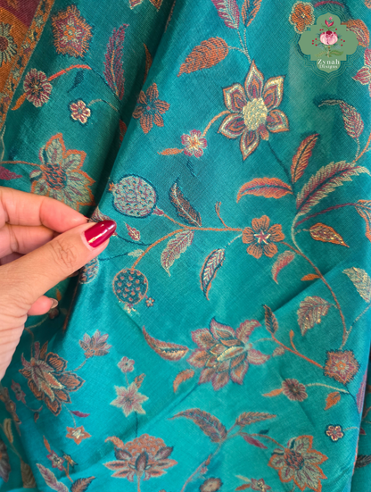 Heemal |Turquoise Blue Kashmiri Pure Kani Silk Jamavar Weave Saree | Made To Order