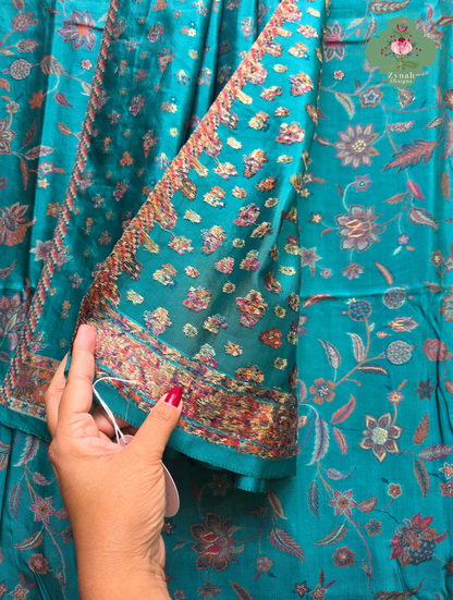 Heemal |Turquoise Blue Kashmiri Pure Kani Silk Jamavar Weave Saree | Made To Order