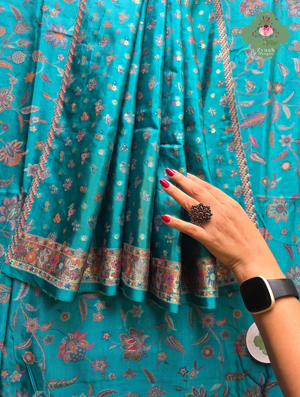 Heemal |Turquoise Blue Kashmiri Pure Kani Silk Jamavar Weave Saree | Made To Order