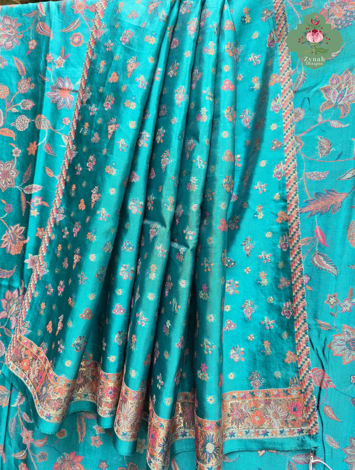 Heemal |Turquoise Blue Kashmiri Pure Kani Silk Jamavar Weave Saree | Made To Order