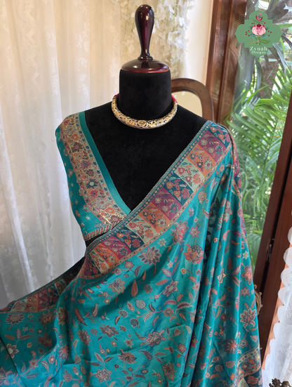 Heemal |Turquoise Blue Kashmiri Pure Kani Silk Jamavar Weave Saree | Made To Order