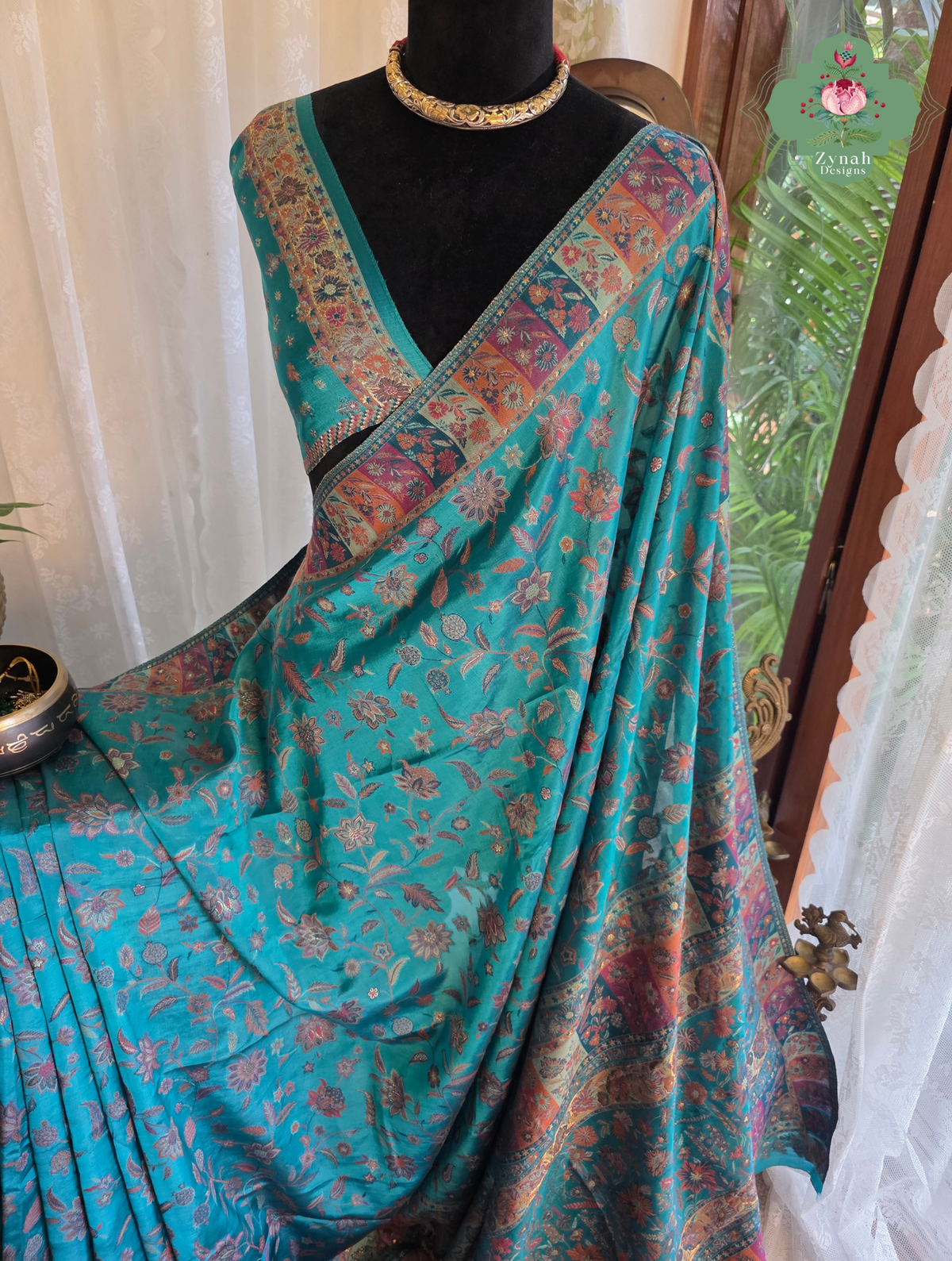 Heemal |Turquoise Blue Kashmiri Pure Kani Silk Jamavar Weave Saree | Made To Order