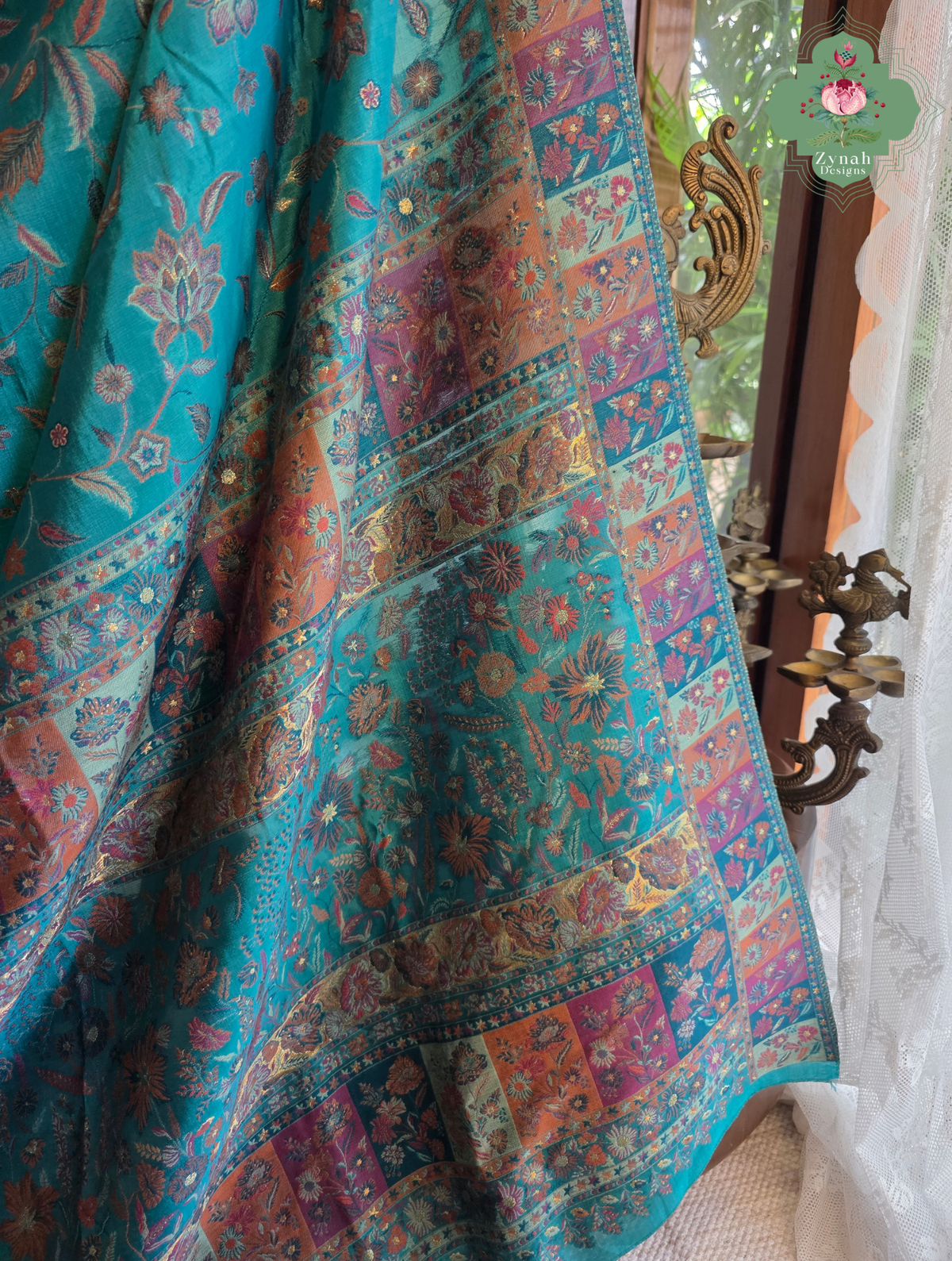 Heemal |Turquoise Blue Kashmiri Pure Kani Silk Jamavar Weave Saree | Made To Order