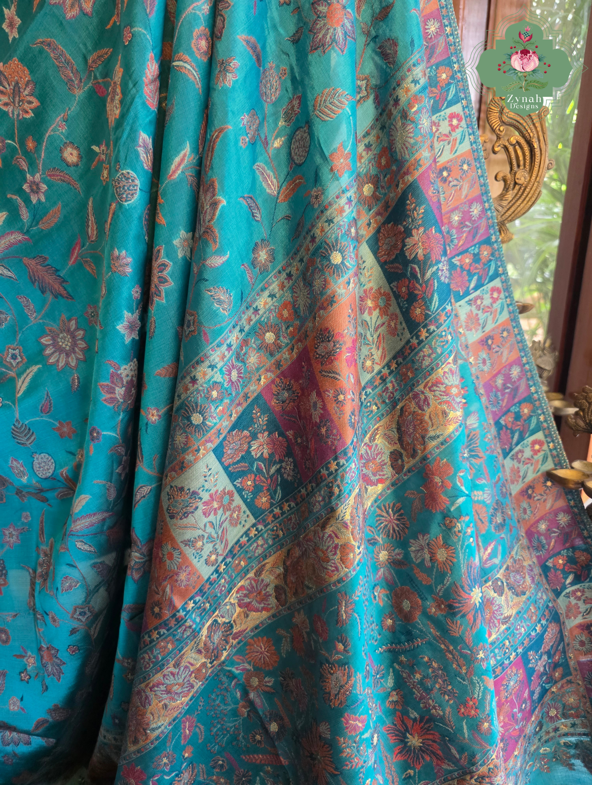 Heemal |Turquoise Blue Kashmiri Pure Kani Silk Jamavar Weave Saree | Made To Order