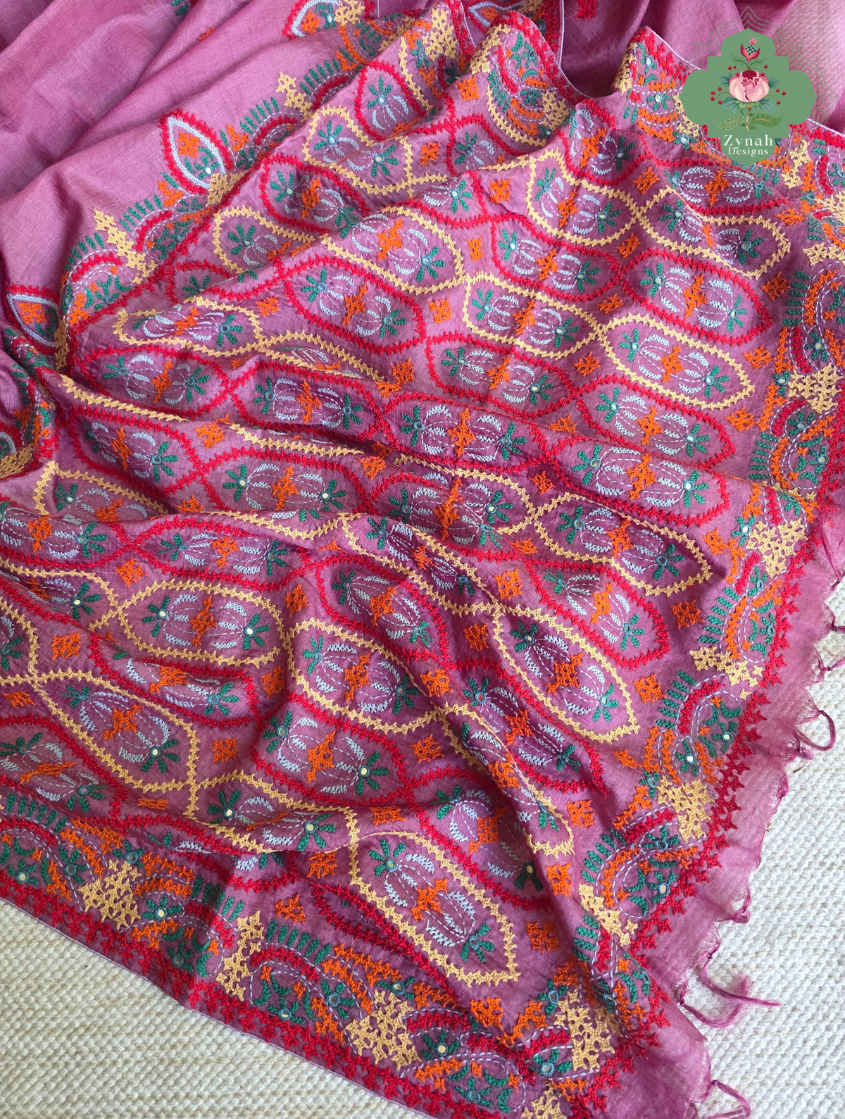 Heer | Pink Tussar Tissue Saree With Hand Embroidery