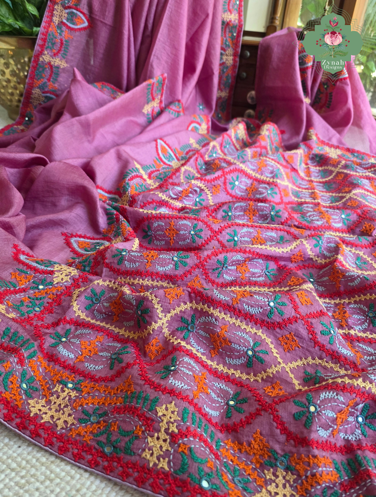 Heer | Pink Tussar Tissue Saree With Hand Embroidery