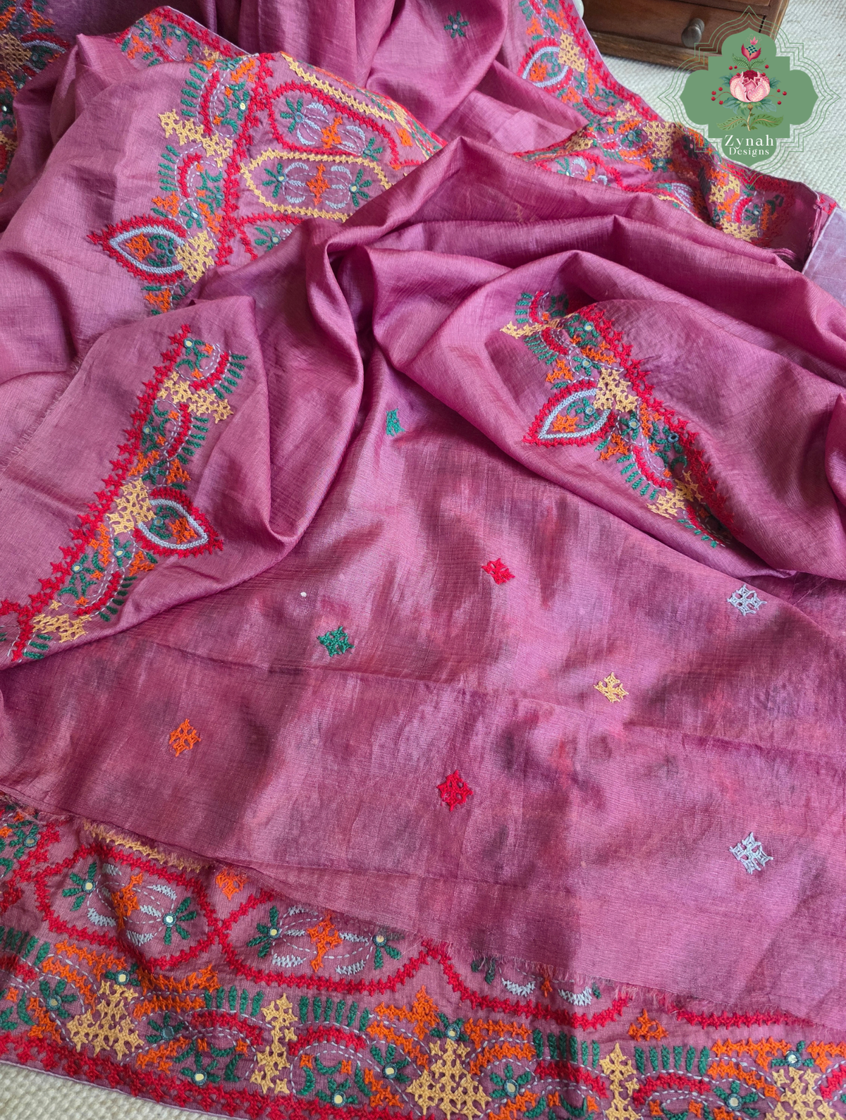 Heer | Pink Tussar Tissue Saree With Hand Embroidery