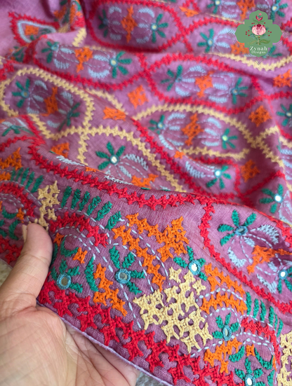 Heer | Pink Tussar Tissue Saree With Hand Embroidery