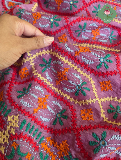 Heer | Pink Tussar Tissue Saree With Hand Embroidery