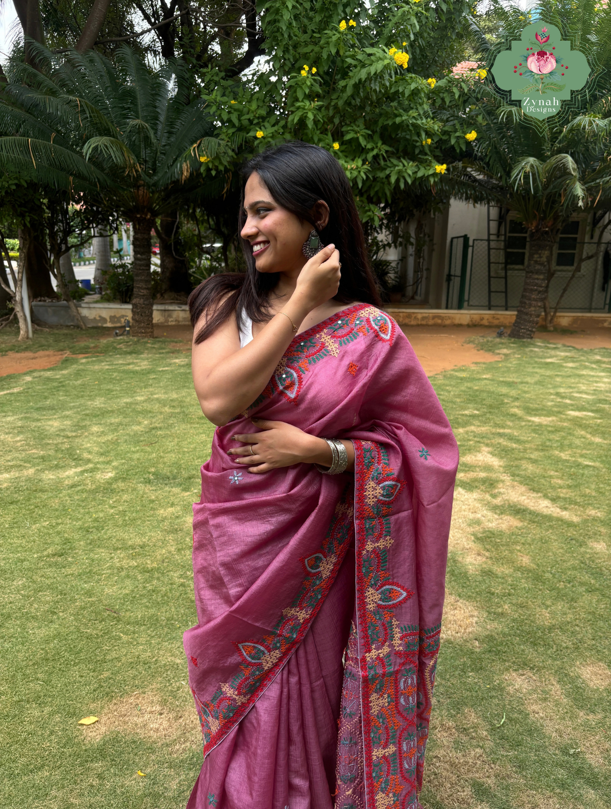 Heer | Pink Tussar Tissue Saree With Hand Embroidery