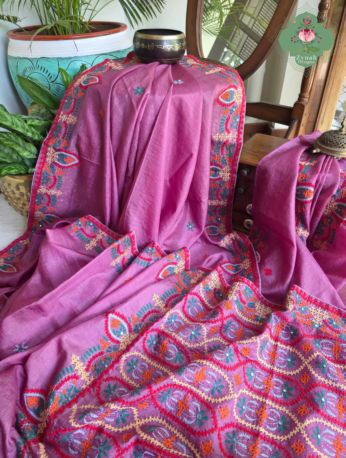 Heer | Pink Tussar Tissue Saree With Hand Embroidery