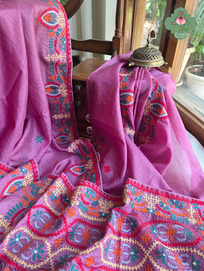 Heer | Pink Tussar Tissue Saree With Hand Embroidery