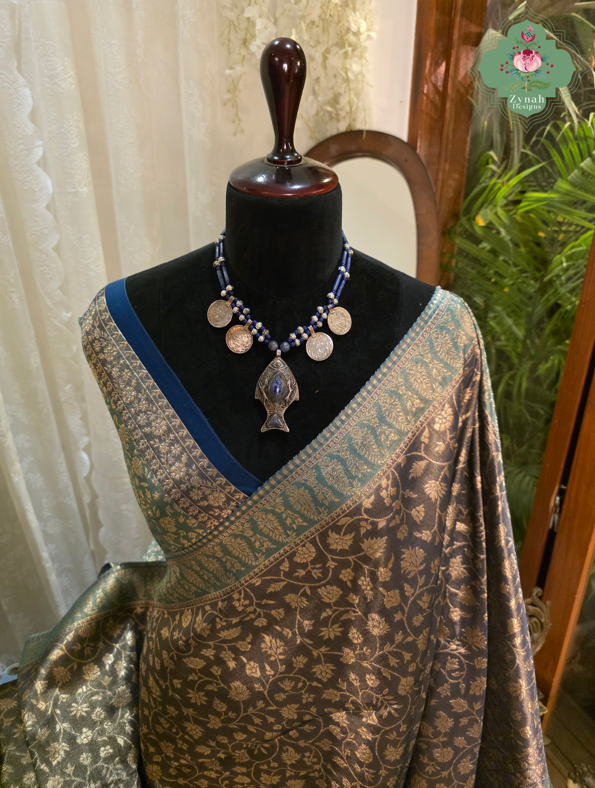 Hema | Dark Brown Kashmiri Pure Kani Tissue Silk Jamavar Weave Saree | Made To Order