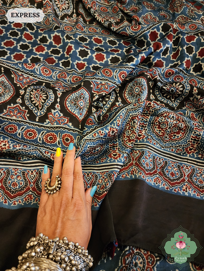 Indigo Modal Silk Saree Crafted Using The Traditional Method Of Hand Block Printing Using 100% Natural Dyes 6