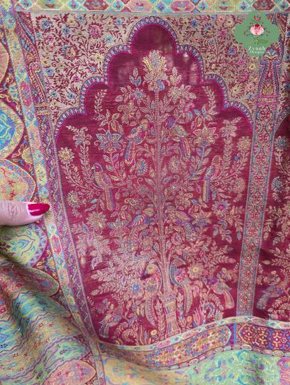 Kashmira | Dusty Rose Pink & Antique Gold Kashmiri Pure Kani Silk Jamavar Weave Saree | Made To Order