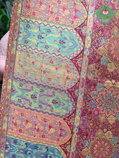 Kashmira | Dusty Rose Pink & Antique Gold Kashmiri Pure Kani Silk Jamavar Weave Saree | Made To Order