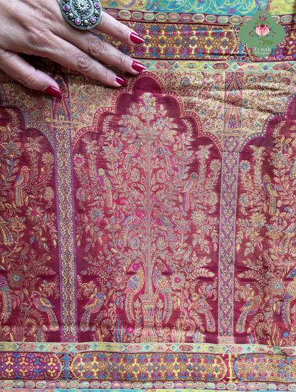 Kashmira | Dusty Rose Pink & Antique Gold Kashmiri Pure Kani Silk Jamavar Weave Saree | Made To Order