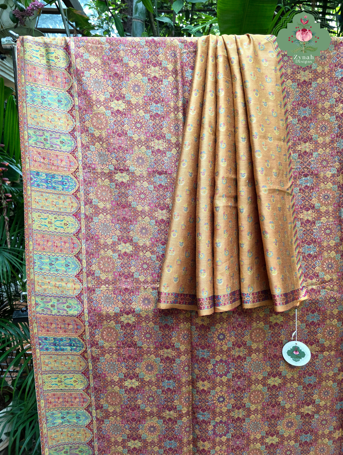 Kashmira | Dusty Rose Pink & Antique Gold Kashmiri Pure Kani Silk Jamavar Weave Saree | Made To Order