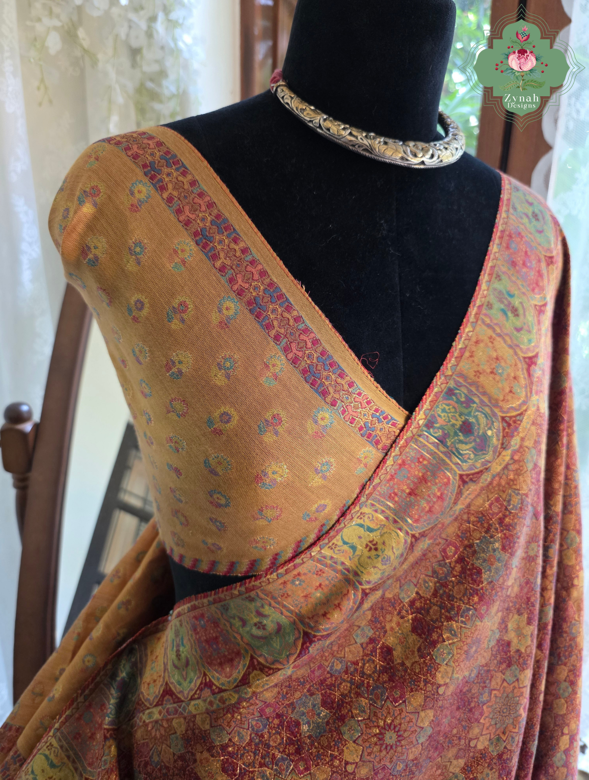 Kashmira | Dusty Rose Pink & Antique Gold Kashmiri Pure Kani Silk Jamavar Weave Saree | Made To Order