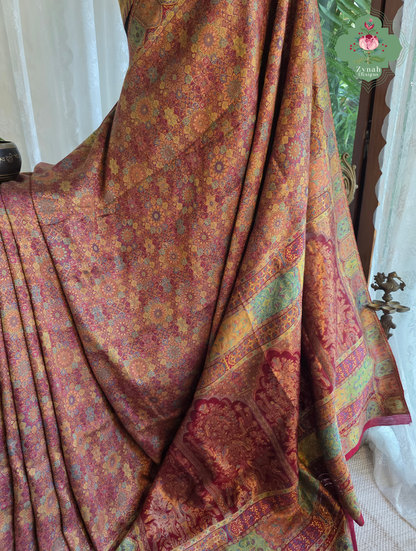 Kashmira | Dusty Rose Pink & Antique Gold Kashmiri Pure Kani Silk Jamavar Weave Saree | Made To Order