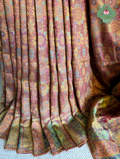 Kashmira | Dusty Rose Pink & Antique Gold Kashmiri Pure Kani Silk Jamavar Weave Saree | Made To Order