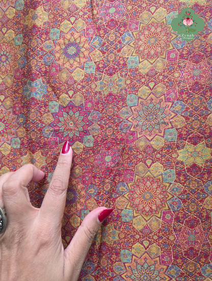 Kashmira | Dusty Rose Pink & Antique Gold Kashmiri Pure Kani Silk Jamavar Weave Saree | Made To Order