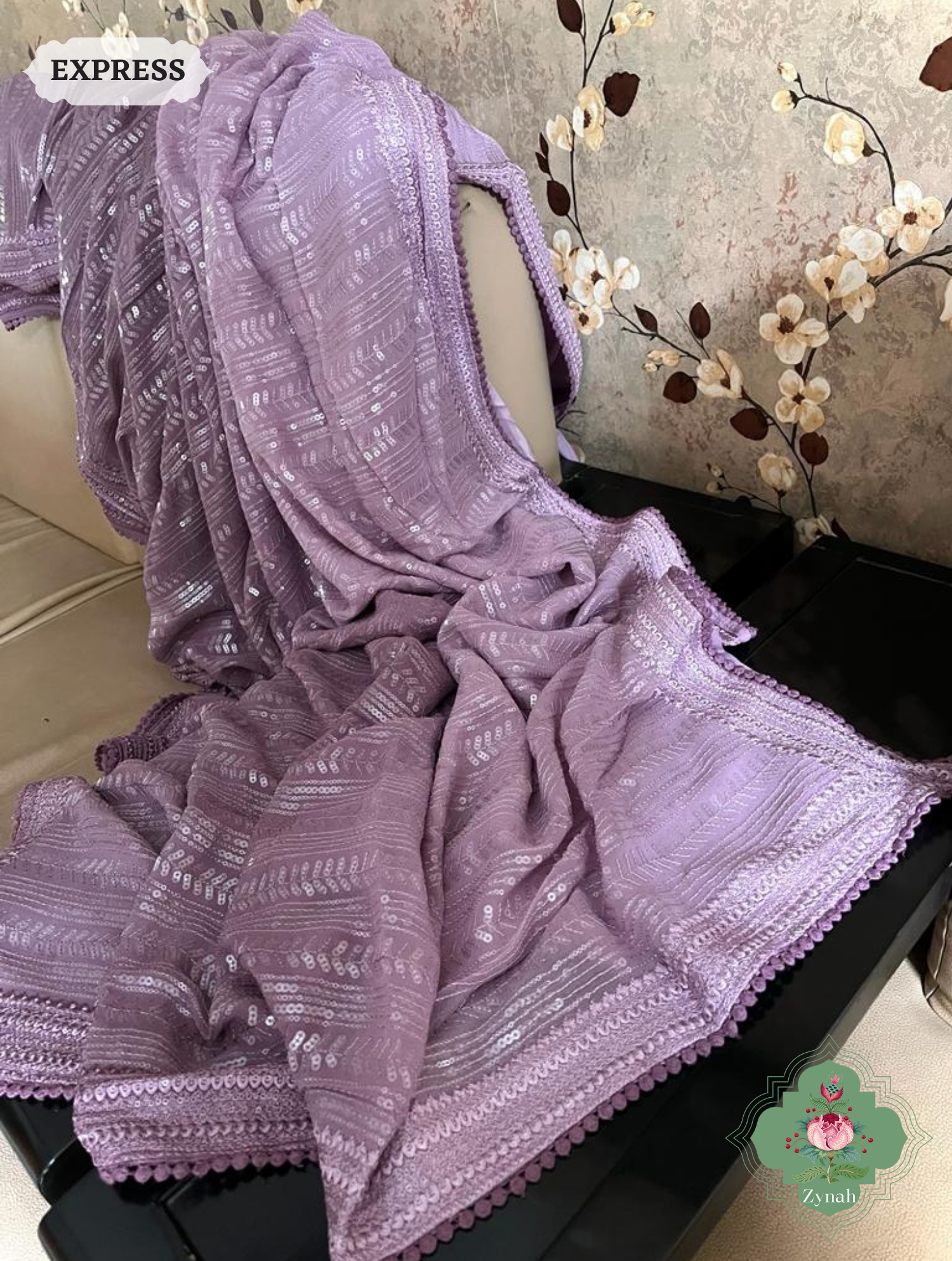 Lavender Ombre Georgette Saree With All Over Sequins Work