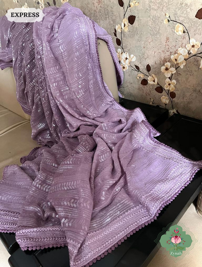 Lavender Ombre Georgette Saree With All Over Sequins Work