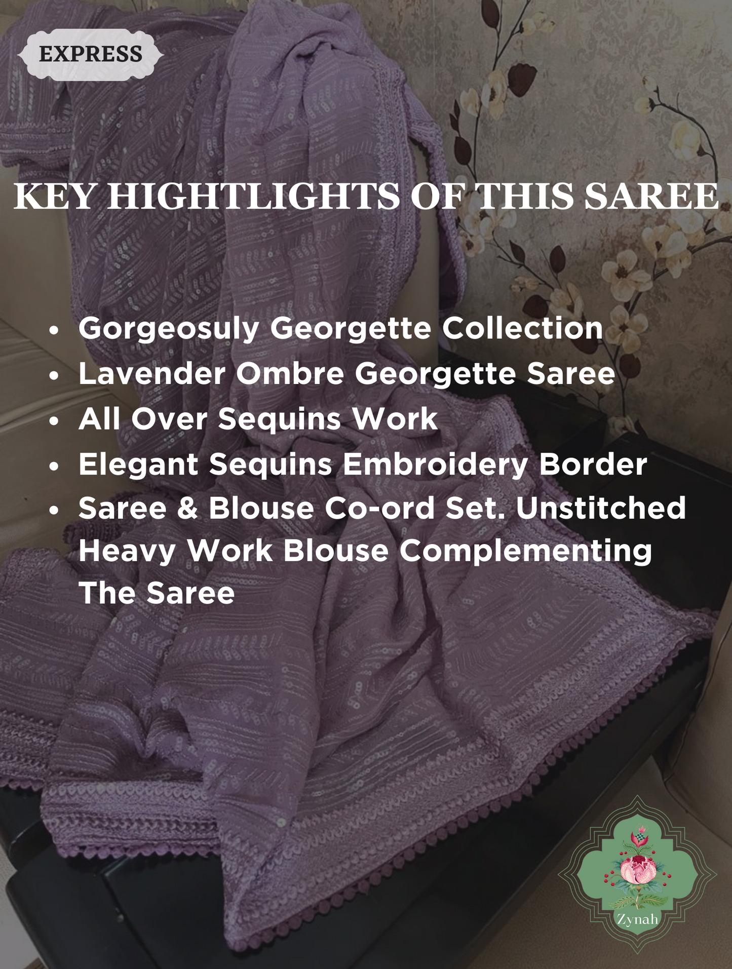 Lavender Ombre Georgette Saree With All Over Sequins Work