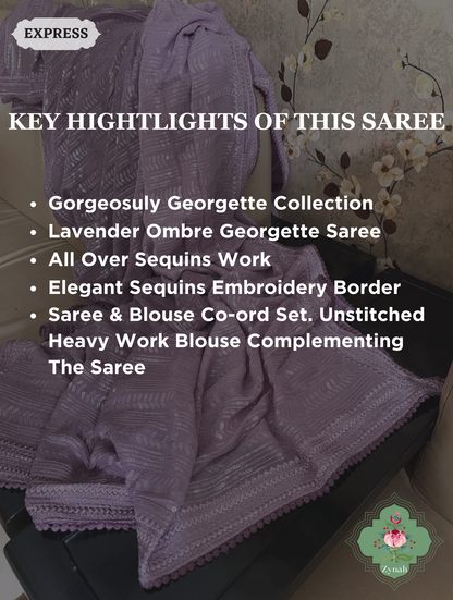Lavender Ombre Georgette Saree With All Over Sequins Work