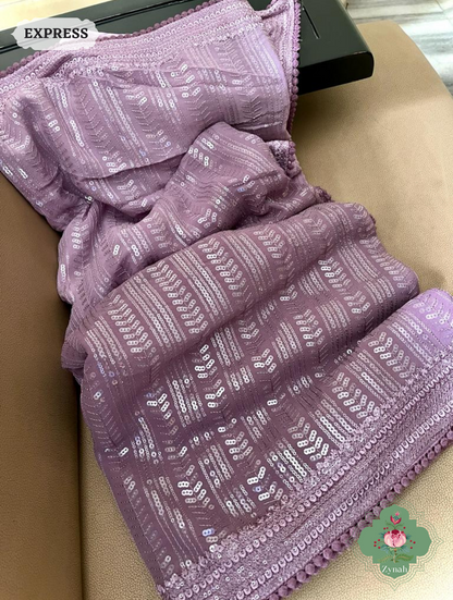 Lavender Ombre Georgette Saree With All Over Sequins Work