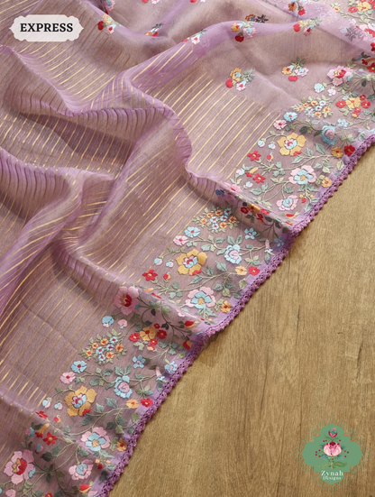 Lavender Organza Silk Saree 4