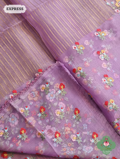 Lavender Organza Silk Saree 6