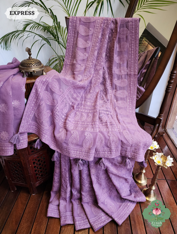 Lilac Pure Georgette Saree with Chikankari Embroidery 1