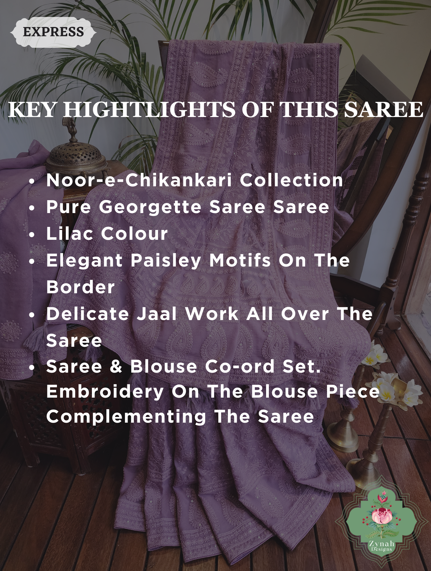 Lilac Pure Georgette Saree with Chikankari Embroidery 2