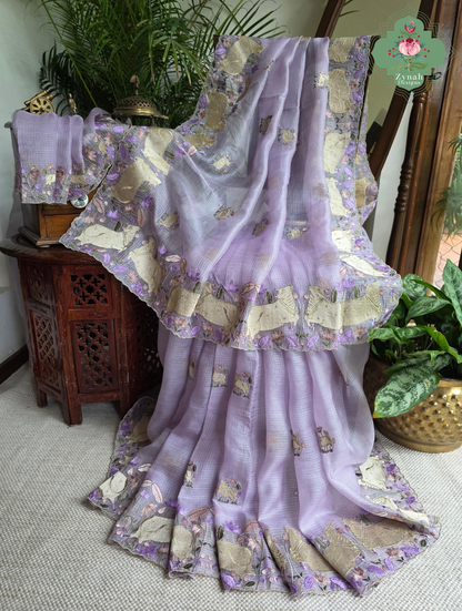 Raasini Dusty Lilac Kota Silk Saree With Pichwai Embroidery