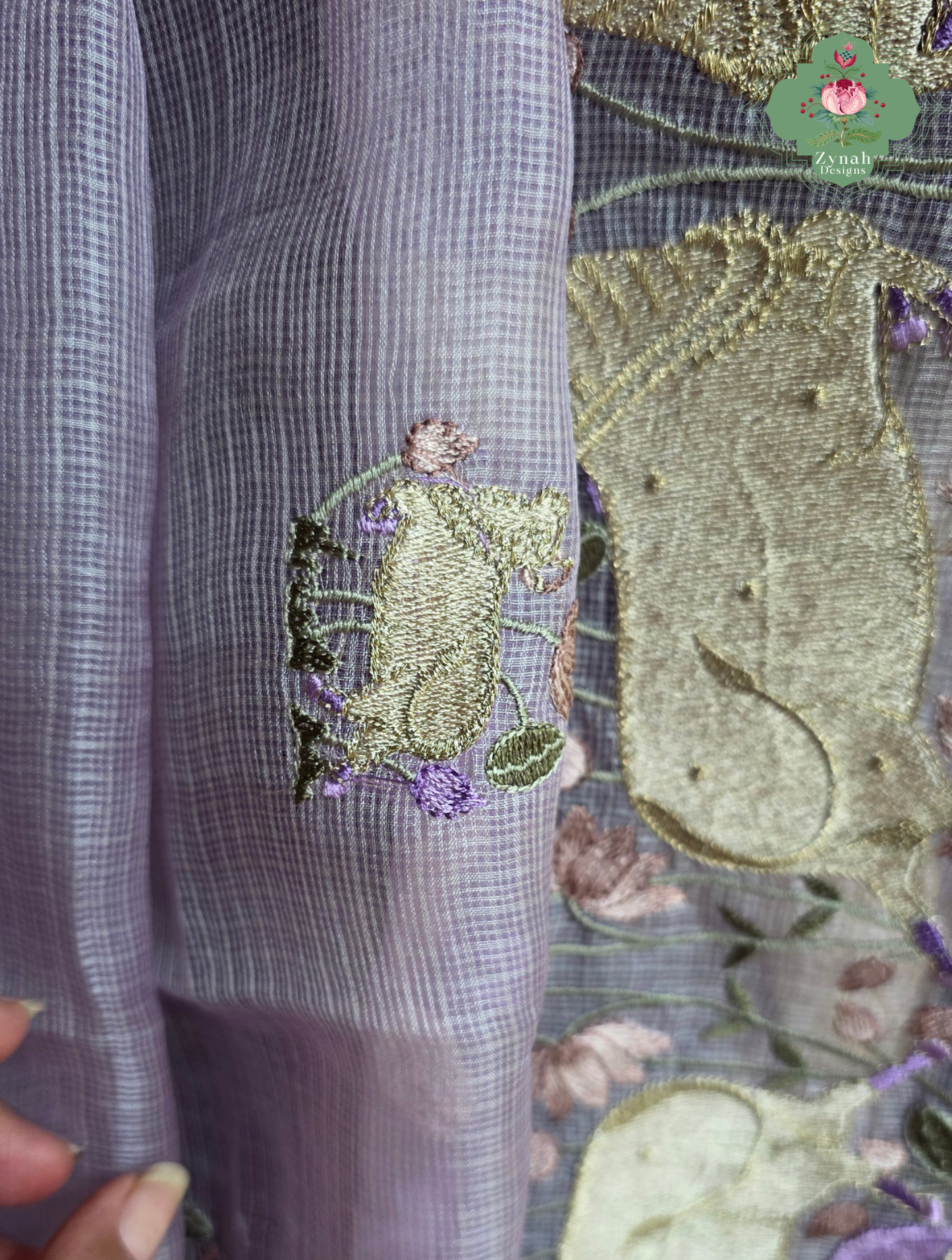 Raasini Dusty Lilac Kota Silk Saree With Pichwai Embroidery