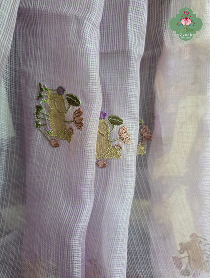 Raasini Dusty Lilac Kota Silk Saree With Pichwai Embroidery