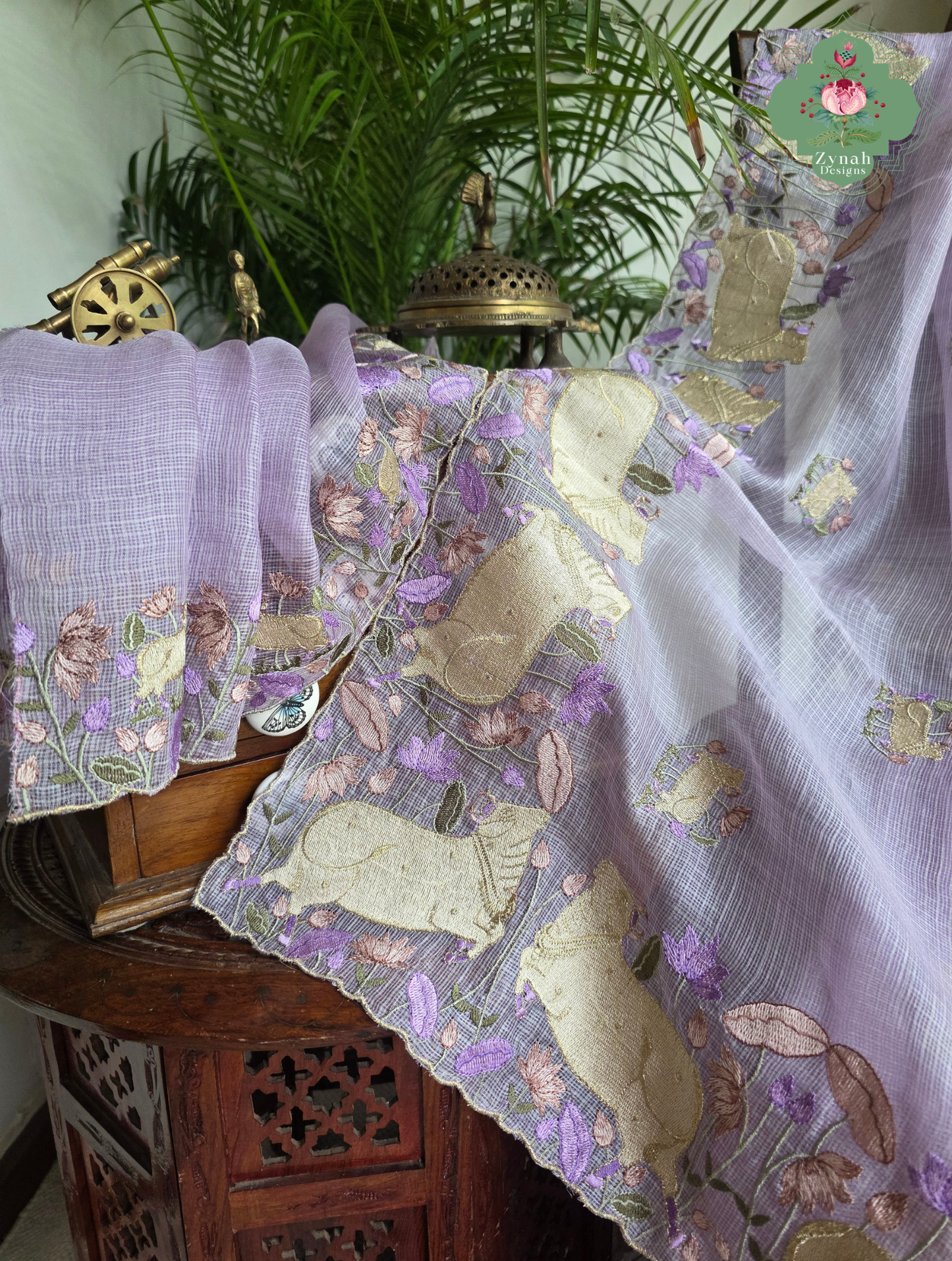 Raasini Dusty Lilac Kota Silk Saree With Pichwai Embroidery