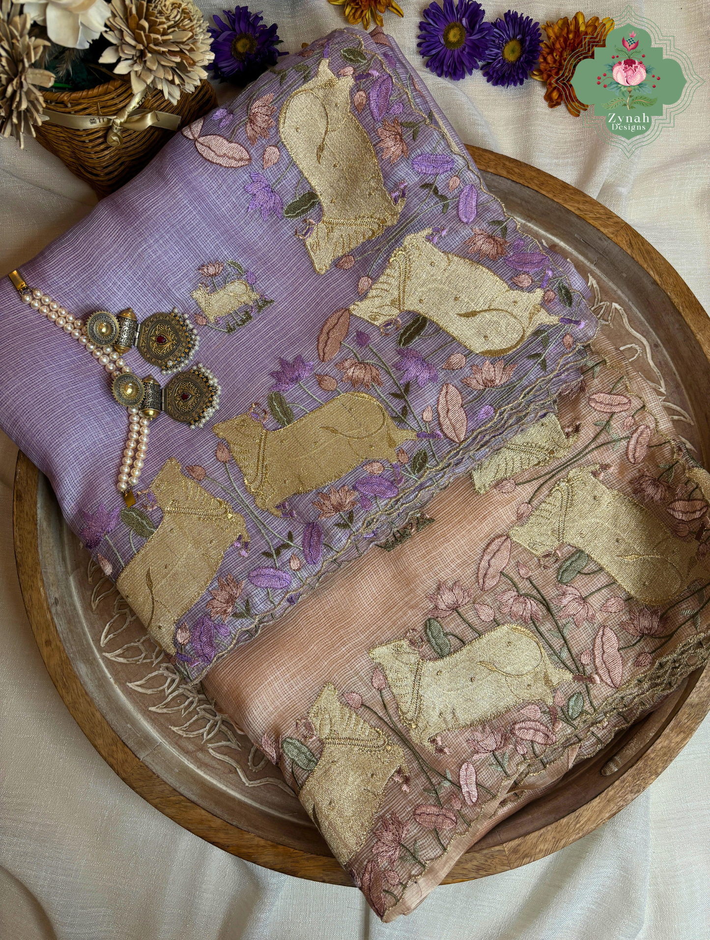 Raasini Dusty Lilac Kota Silk Saree With Pichwai Embroidery