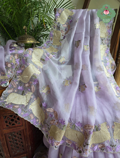Raasini Dusty Lilac Kota Silk Saree With Pichwai Embroidery