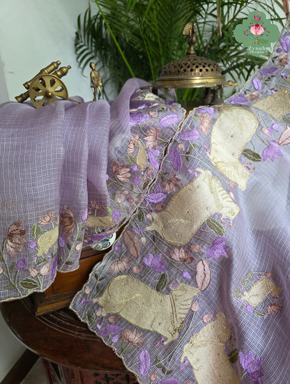 Raasini Dusty Lilac Kota Silk Saree With Pichwai Embroidery