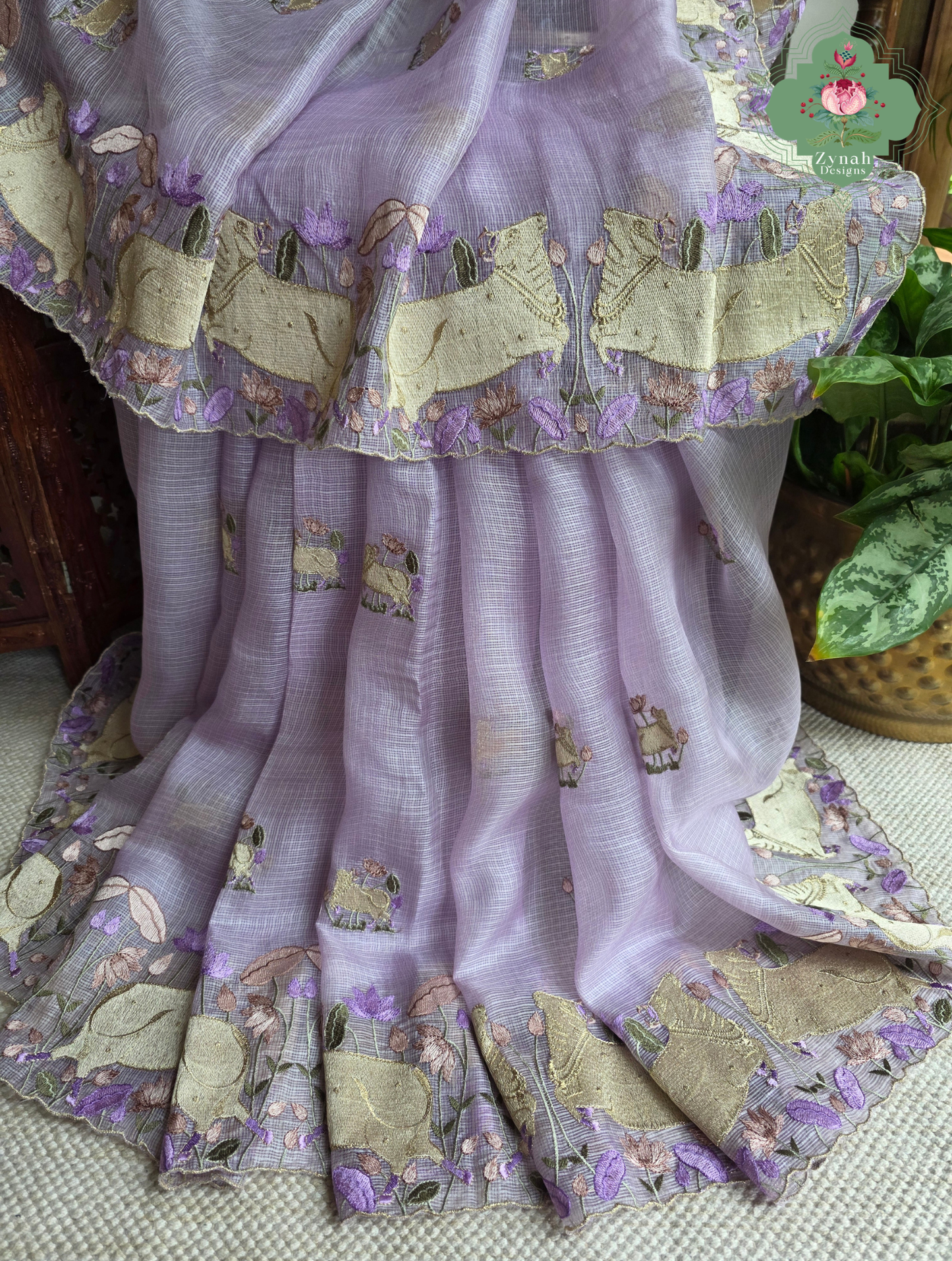 Raasini Dusty Lilac Kota Silk Saree With Pichwai Embroidery