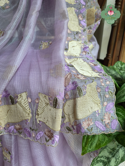 Raasini Dusty Lilac Kota Silk Saree With Pichwai Embroidery
