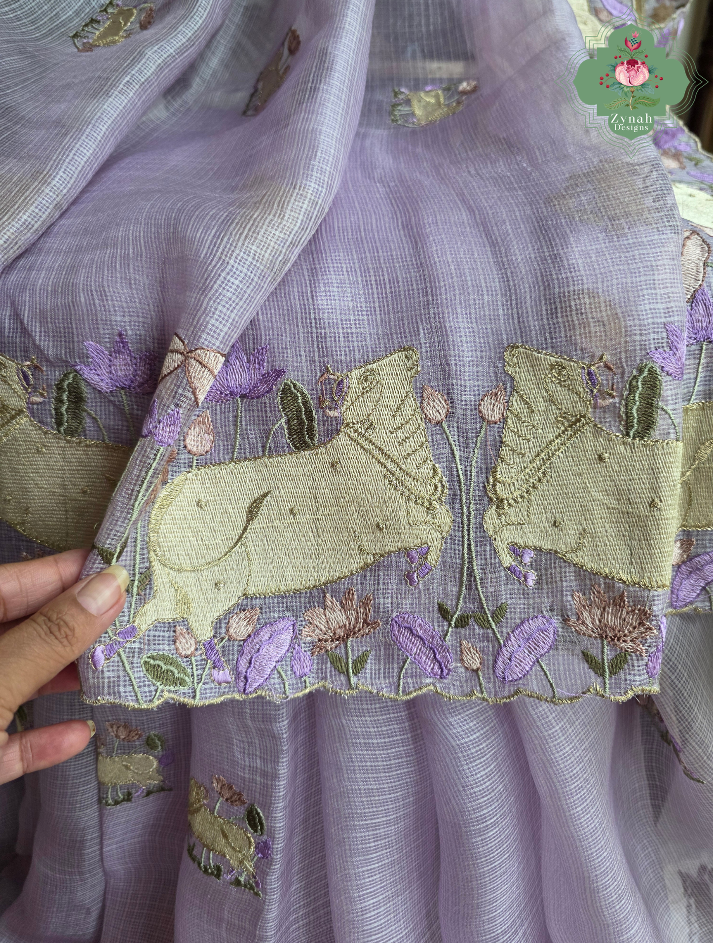 Raasini Dusty Lilac Kota Silk Saree With Pichwai Embroidery