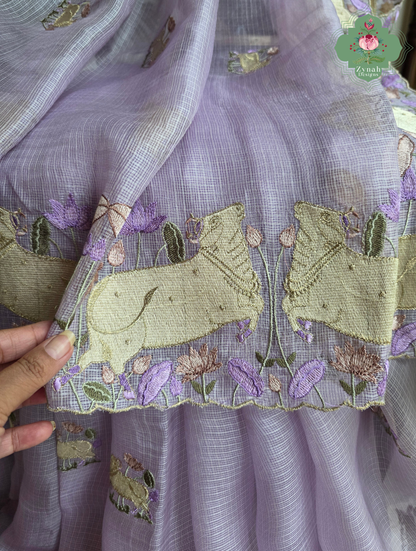 Raasini Dusty Lilac Kota Silk Saree With Pichwai Embroidery