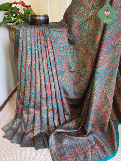 Lina | Turquoise Kashmiri Pure Kani Silk Jamavar Weave Saree | Made To Order