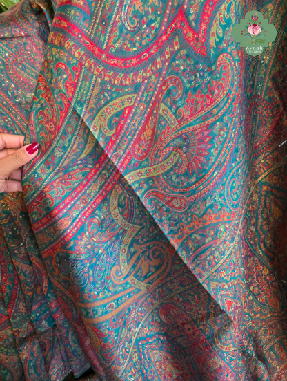 Lina | Turquoise Kashmiri Pure Kani Silk Jamavar Weave Saree | Made To Order