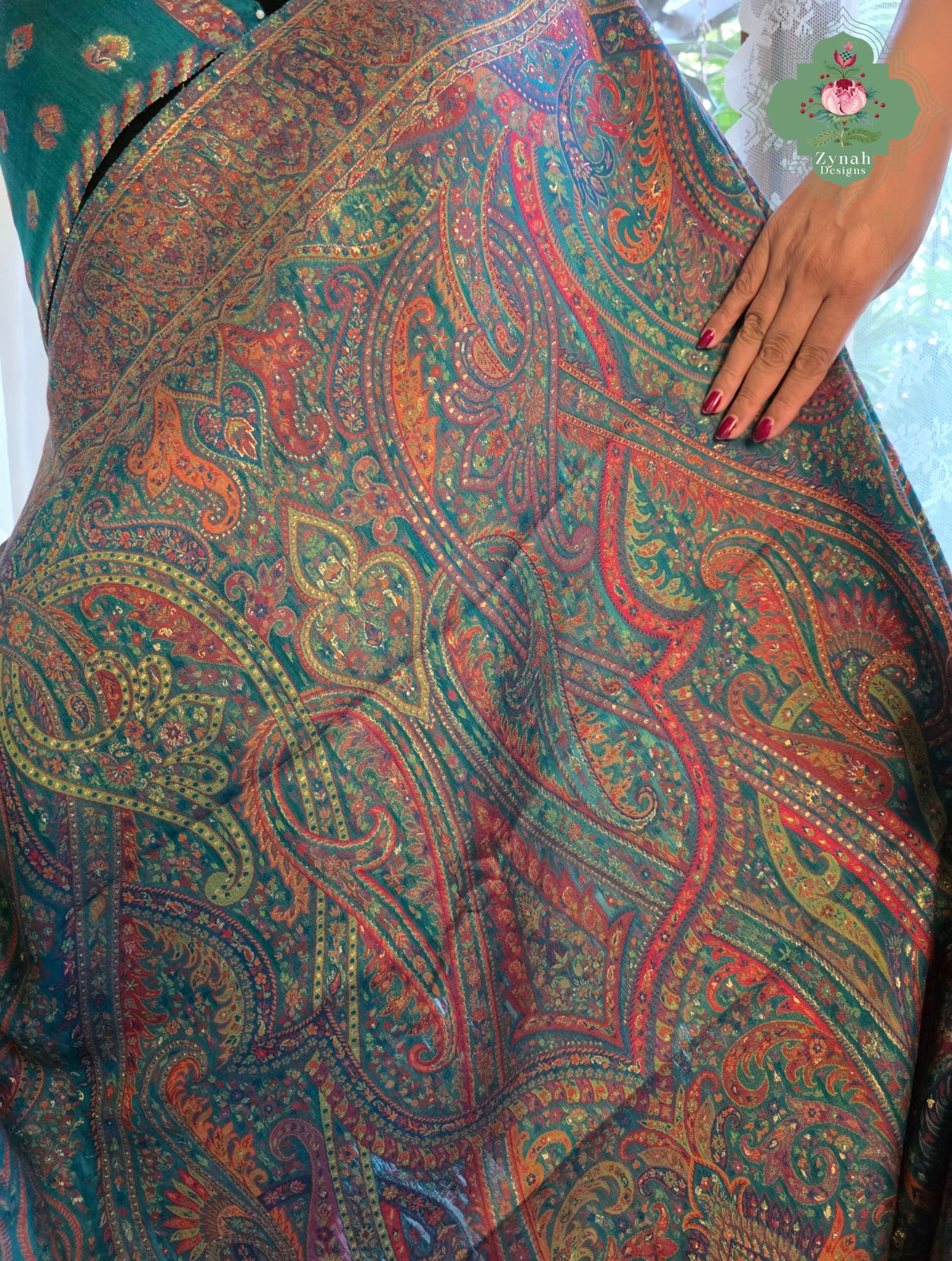 Lina | Turquoise Kashmiri Pure Kani Silk Jamavar Weave Saree | Made To Order