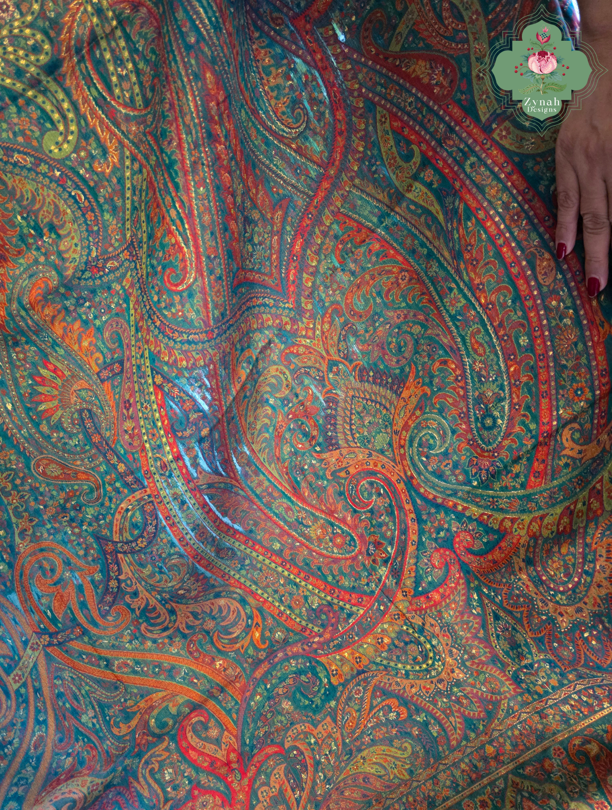 Lina | Turquoise Kashmiri Pure Kani Silk Jamavar Weave Saree | Made To Order